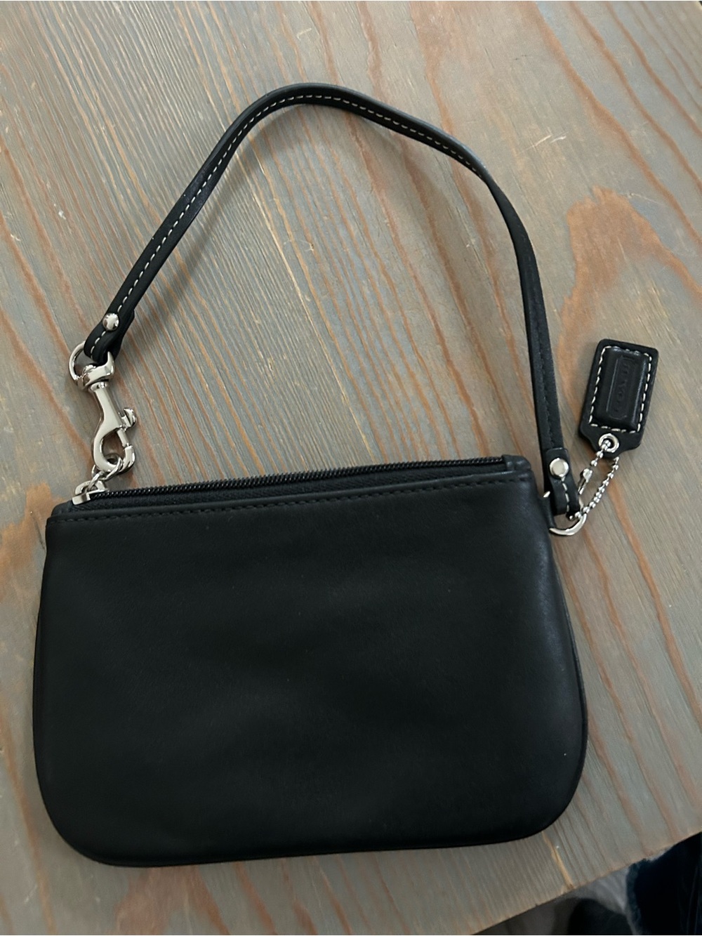 Coach Black Leather Wristlet with Silver Hardware